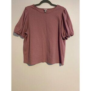 A New Day Womens XXL Top Rose Pink Puff Sleeve Boxy Textured Top Casual Comfy